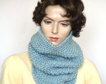 Oversize Chunky Knit Cowl Scarf Infinity Scarf  Knit Neckwarmer Snood in Stone Wool Blend --- Ready to Ship