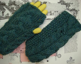 Kabel brei Vingerloze handschoenen Hand gebreide handschoenen Arm Warmers pols Warmer Jade Heather wol---Klaar voor schip