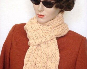 Kabel gebreide sjaal, Hand gebreide sjaal, Beige, voor mannen of vrouwen---klaar om schip