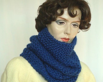 Oversize Chunky Cowl Scarf  Chunky Knit Cowl Infinity Scarf  Knit Neckwarmer Snood in Sapphire Wool Blend --- Ready to Ship