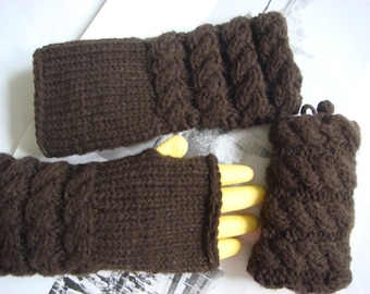 Unieke set: gebreide handschoenen hand gebreide vingerloze handschoenen breien iPhone Case iPod gezellige mobiele telefoon cover in bruine --- klaar om te verzenden