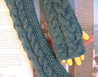 Kabel brei Vingerloze handschoenen lange Hand gebreide handschoenen Arm Warmers pols Warmer Jade Heather wol---Klaar voor schip