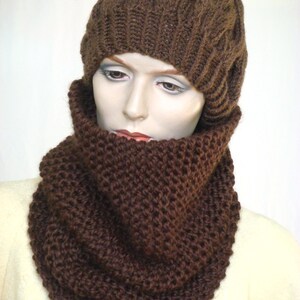 Oversize Chunky Cowl Scarf  Chunky Knit Cowl Infinity Scarf  Knit Neckwarmer Snood in Chocolate Wool Blend --- Ready to Ship