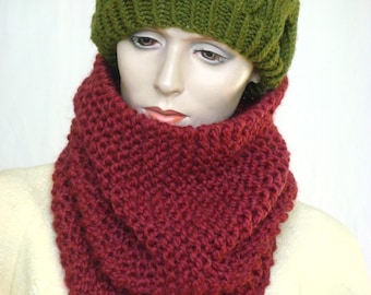 Oversize Chunky Cowl Sjaal Chunky gebreide Cowl Infinity sjaal breien Neckwarmer haarband in Clematis wol mix---klaar om schip