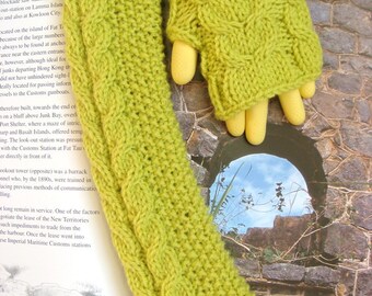 Cable Knit Fingerless Gloves Long Hand Knitted Gloves Arm Warmers Wrist Warmers Lemongrass --- Ready to Ship