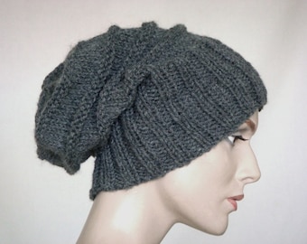 Hand gebreide muts breien Hat Slouch hoed voor vrouwen of mannen donkere grijze wollen hoed Fall Fashion Winter mode---klaar te verzenden