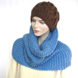 Oversize Chunky Knit Cowl Scarf Infinity Scarf  Knit Neckwarmer Snood in Seastorm Wool Blend --- Ready to Ship