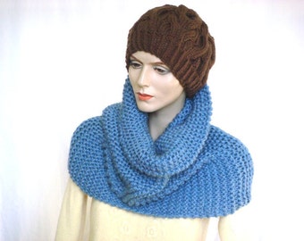 Oversize Chunky gebreide Cowl Sjaal Infinity sjaal breien Neckwarmer haarband in Seastorm wol mix---klaar te verzenden