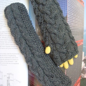Cable Knit Fingerless Gloves Long Hand Knitted Gloves Arm Warmers Wrist Warmer Dark Grey Wool --- Ready to Ship