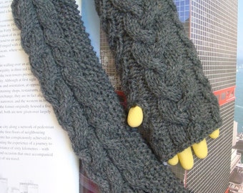 Cable Knit Fingerless Gloves Long Hand Knitted Gloves Arm Warmers Wrist Warmer Dark Grey Wool --- Ready to Ship
