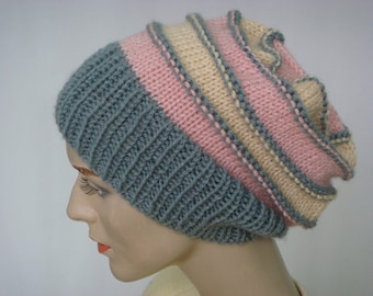 Hand breien Hat Slouch hoed voor vrouwen gemengd kleur hoed Fall Fashion Winter mode---klaar om schip