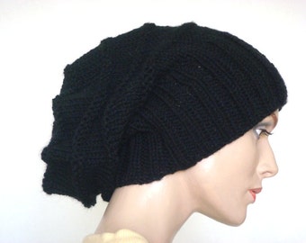 Knit Hat Hand Slouch Hat For Women or Men Black  Wool Hat Fall Fashion Winter Fashion --- Ready to Ship