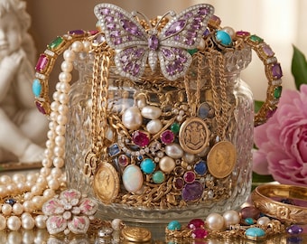 Vintage Schmuck-Überraschungsbox von Grandmacore – Ästhetische Überraschung! Geschenkidee für Sie: Halskette, Armband