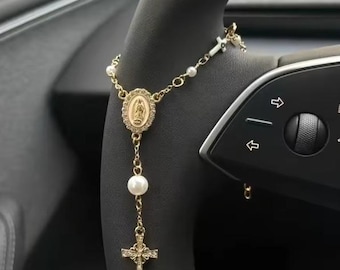 Auto Anhänger mit Rosenkranz & Lenkrad Charm - Stilvolles Interior Accessoire
