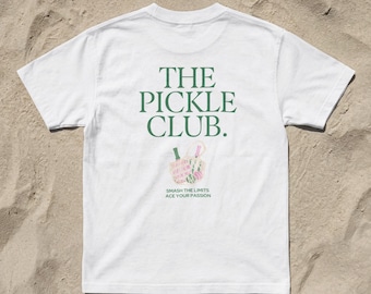 Camiseta de algodón grueso para mujer con estampado de bolsa de pickleball / Amante del pickleball / Mercado de agricultores / Solo para miembros / Club de pickleball / Me encantan los pepinillos / Deportes