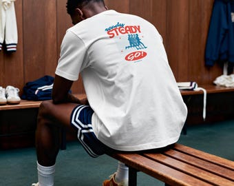 Camiseta unisex Ready Steady Go / Running / Camiseta de algodón de cuello redondo / Inspirada en Harry Potter / Club de corredores / Nueva York / Rojo, blanco y azul / Deportiva / Juntos juntos
