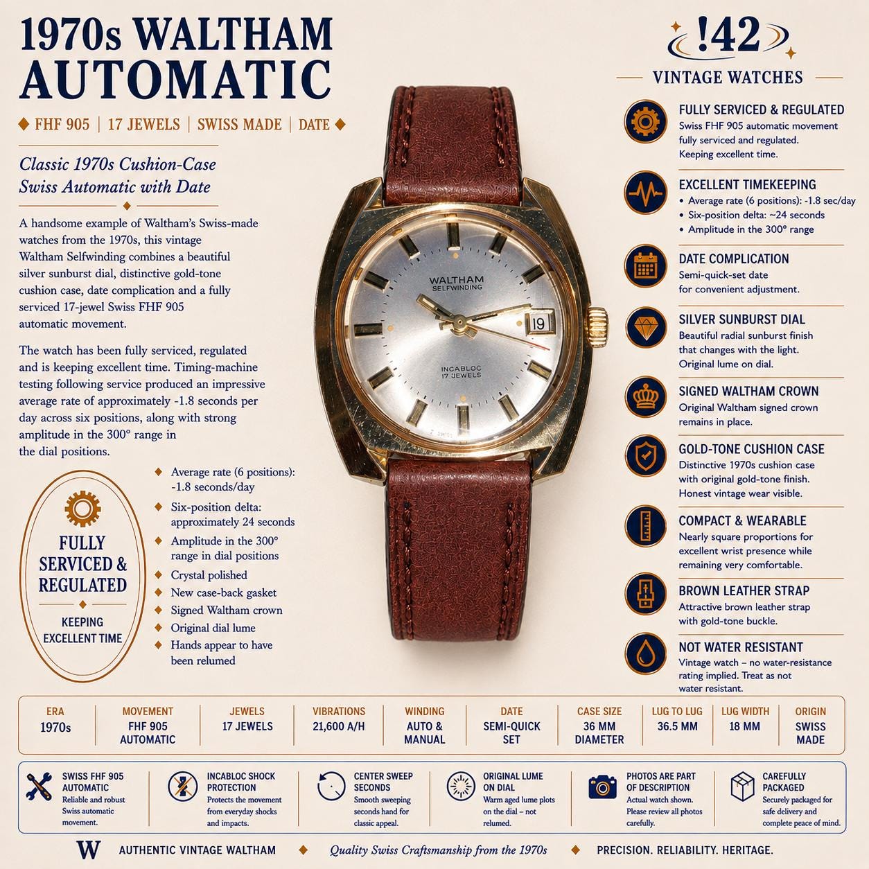 Waltham Automatic Swiss Watch - Etsy