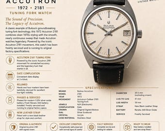 Bulova Accutron 218 stemvorkhorloge uit 1972, onderhoudsdatum, herlumed zilveren wijzerplaat, 35,5 mm vintage horloge