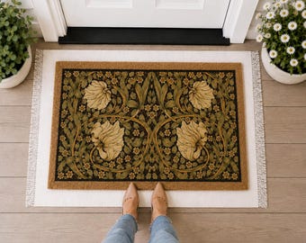 William Morris Style Floral Doormat, Vintage Botanical Coir Welcome Mat