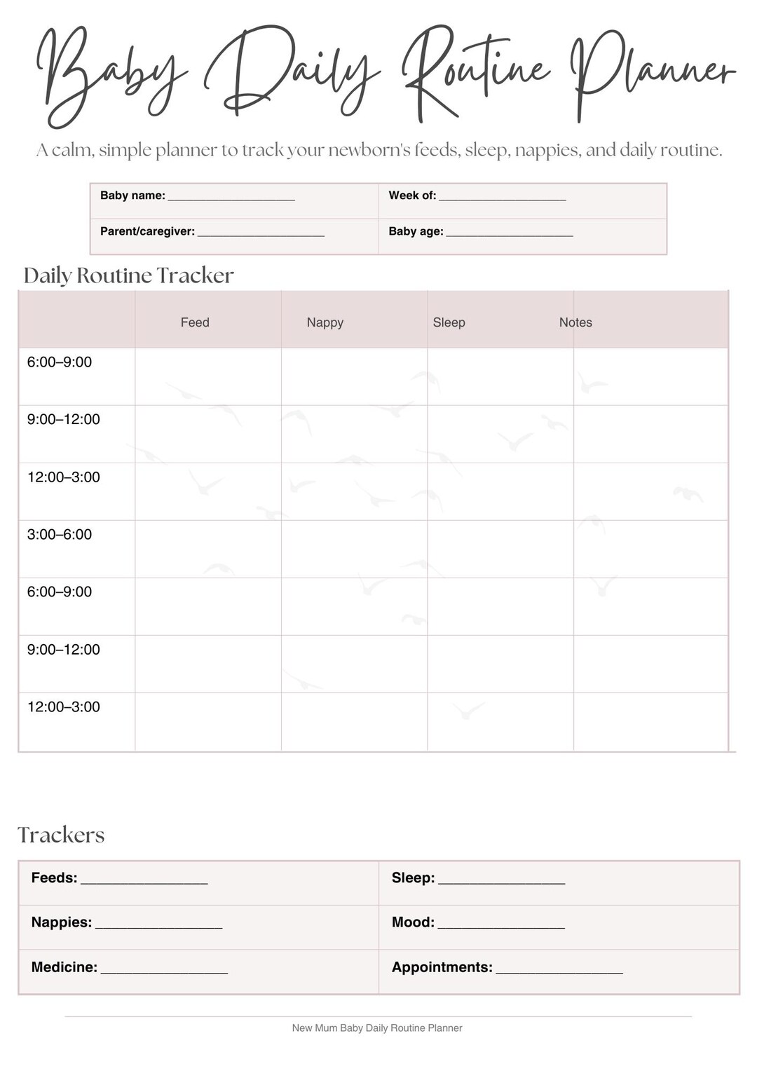 Newborn Baby Routine Tracker Daily Feeding Sleep Nappy Log New Mum ...
