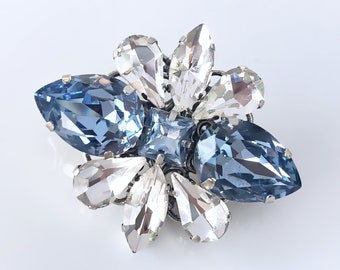 Vintage Light Sapphire Blue Crystal Brooch-Hair Clip Barrette , Swarovski Blue Pin , Something Blue Wedding Accessories, Boho Wedding