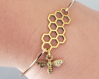 Sale Honey Bee - Bee Hive, Bumble Bee Bracelet, Bumble Bee Jewelry, Bumble Bee Bangle Bracelet, Gold Bracelet Bangle, Christmas Gift For Her