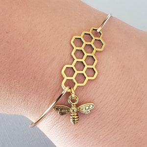 Sale Honey Bee - Bee Hive, Bumble Bee Bracelet, Bumble Bee Jewelry, Bumble Bee Bangle Bracelet, Gold Bracelet Bangle, Christmas Gift For Her