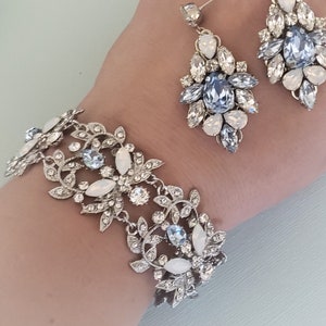 Sapphire Light Blue Statement Earrings,Dusty Blue Earrings Bracelet ,Dusty Blue Crystal Bridal Earrings Bracelet, Bridal Set, Weddings 2019