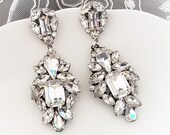 Bridal Couture Statement Earrings-Oval Drop Crystal earrings,Crystal Silver Vintage Earrings,Princess Cut Stones, Swarovski Bridal Earrings