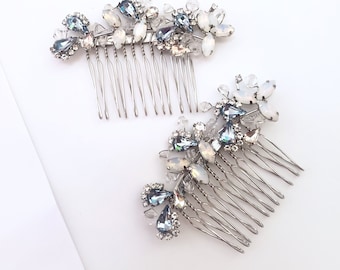 Swarovski Sapphire Blue and White Opal Crystal Comb,Bridal Flower Branch Hair Comb, Light Blue Hair Accessories Jewelry, Blue Bridal Tiara,