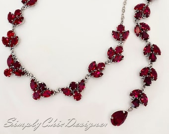 Bridal Couture  Statement Earrings-Deep Red, Ruby Chandelier Earrings, Earrings, Garnet Red Swarovski Cluster Earrings, Bridal Ruby Earrings