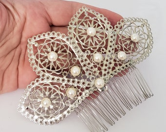 Flamenco peinta,Silver Pearl Comb, Fan Shape Large Comb,metal , flamenca, Spanish, feria, Spain, Andalucía, Straight from Seville