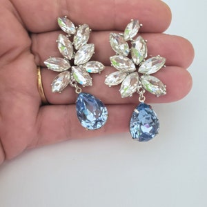 Sapphire Light Blue Statement Earrings-Large Crystal earrings,Dusty Blue Chandelier Earrings, Cluster Crystal Earrings, Weddings 2019