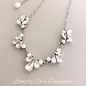 Braut Kristall Halskette, Vintage Stil Perlen Strass Halskette, Klare Kristall Hochzeit Halskette Ohrringe Set, Art Deco Hochzeit Halskette