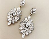 Bridal Couture Statement Earrings-Antique Gold, Clear Crystal Chandelier Gold Earrings, Victorian Wedding Earrings, Crystal Wedding Earring