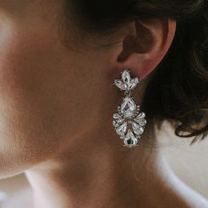 Vintage Style Bridal Statement Earrings-Large Crystal earrings,Dusty Blue Chandelier Earrings, Cluster Crystal Earrings, Weddings 2019