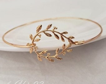 Greek Branch Gold Bangle, Twig Gold Bangle Bracelet Cuff, Gold Leaves Wire Bangle, Delicate Bridal Bracelet, Dainty Branch Bangle ,