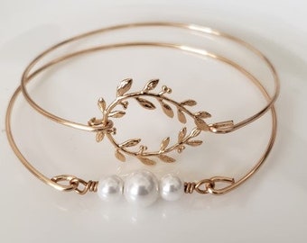 Greek Branch Gold Bangle, Twig Gold Bangle Bracelet Cuff, Gold Leaves Wire Bangle, Delicate Bridal Bracelet, Dainty Branch Bangle set,