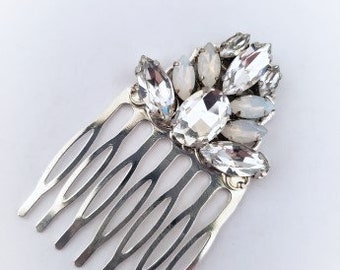 White Opal Crystal Rhinestone Hair Comb,Flower Comb Clip, Bridal Hair Accessories, White Opal Swarovski Crystal Comb