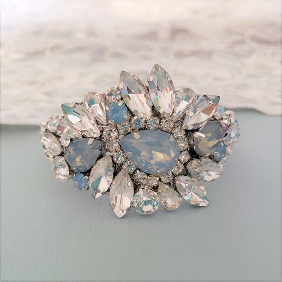 Dusty Blue Crystal Bridal Earrings Dusty Blue Crystal Cuff Bracelet Wedding Jewelry Something Blue Bridal Jewelry Vintage Blue Earrings
