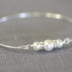 Crystal and Pearl Silver Bangle Bracelet,Three Pearl Bangle,Past, Present, future ,Wedding Gift, Bridesmaids Gift,Bridesmaid,Bridal Jewelry