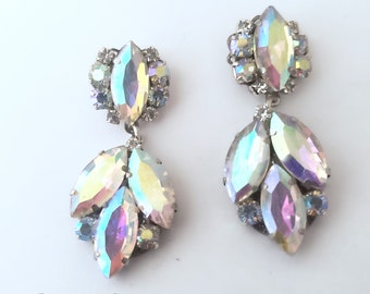 Vintage Style Aurora Drop Earrings, Romantic AB Crystal Earrings,Three Petal Drop Earrings, Victorian Crystal Earrings, 2020 Wedding Jewelry