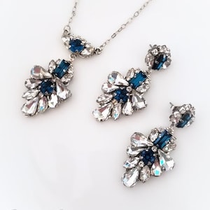 Deep Blue Statement Bridal Earrings, Swarovski Crystal Chandelier, Montana Drop Earrings, Princess Cut Earrings, Beach Wedding Jewelry