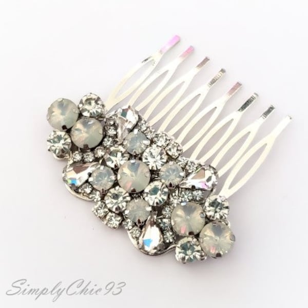 Wedding Rhinestone Hair Comb, Clear White Opal Crystal Hair Comb, Victorian Vintage Hair  Comb, Wedding Chunky Stone Hair Accessories