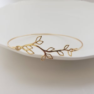 Gold Bangle, Silver Bangle, Bracelet, Leaf, Branch, Olive Branch, Greek, Open branch gold bangle bracelet image 3