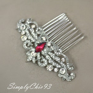 Red Hair Comb- Bridal Hair Accessories, Bridal Comb, Wedding, Victorian Style, cubic Zirconia comb, pearl comb, flowers, leaves
