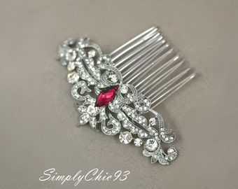 Red Hair Comb- Bridal Hair Accessories, Bridal Comb, Wedding, Victorian Style, cubic Zirconia comb, pearl comb, flowers, leaves