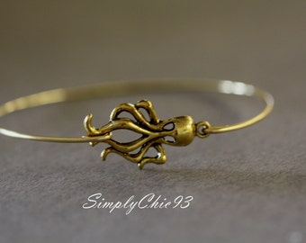 Octopus thin bangle bracelet gold nautical simplychic93, gold bangle, gold bracelet, Octopus bracelet , Octopus jewelry