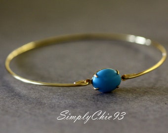 Bright Turquoise blue glass gold Bangle bracelet