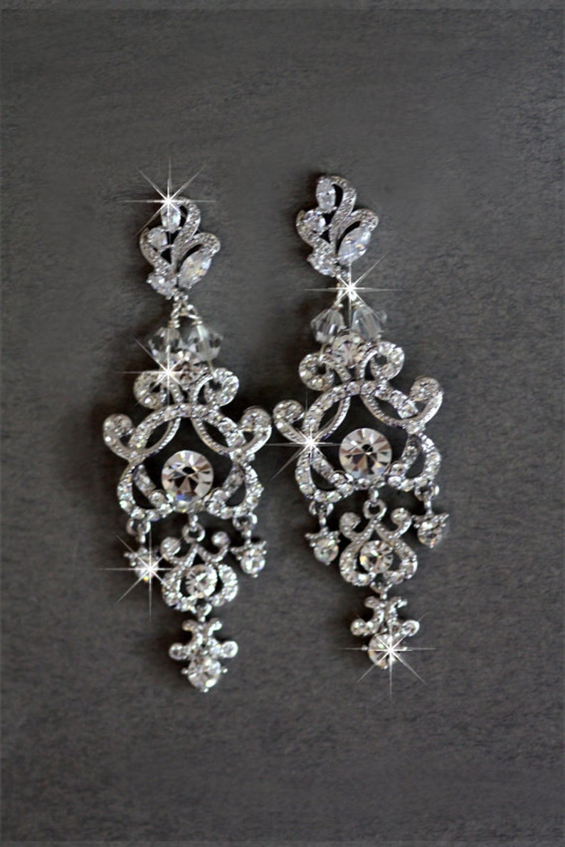 Orecchini Pendenti Con Nappe E Cristalli Strass - Argento 925 Per Donna E Sposa - Foto 3